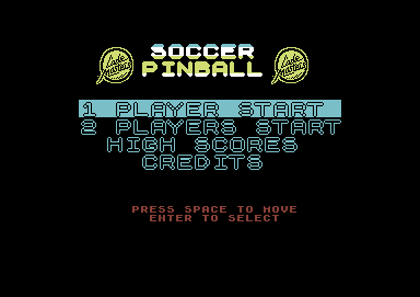 Soccer Pinball (Commodore 64) screenshot: Main menu