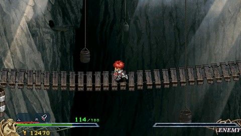 Ys I & II Chronicles (PSP) screenshot: Ys I: crossing a bridge in the mines