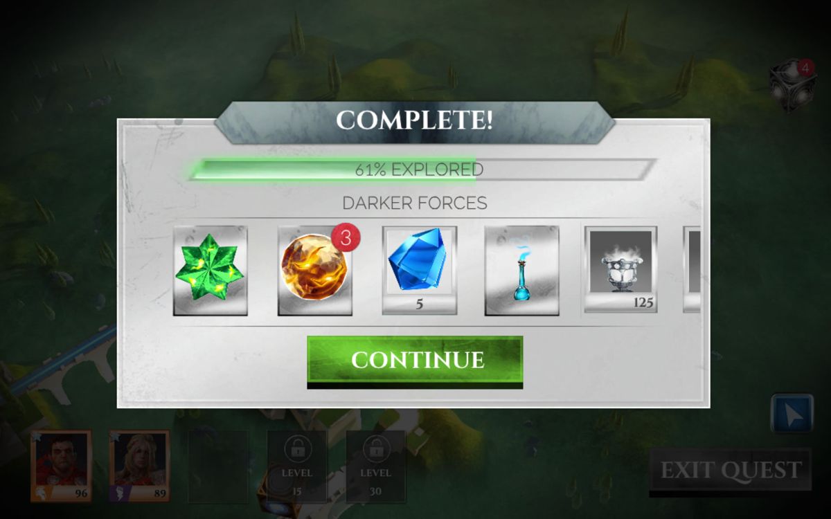 Gods of Rome (Android) screenshot: Rewards after completing a full story mission