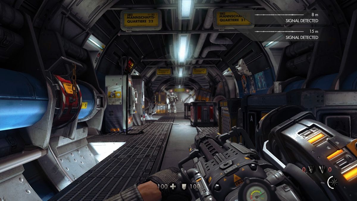 Wolfenstein: The New Order (PlayStation 4) screenshot: Moon station only uses energy-based weapons