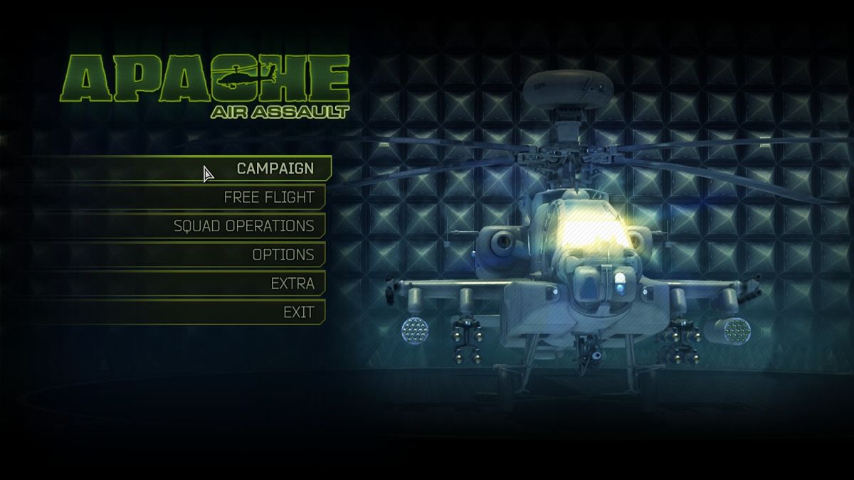 Apache Air Assault (Windows) screenshot: Main menu.
