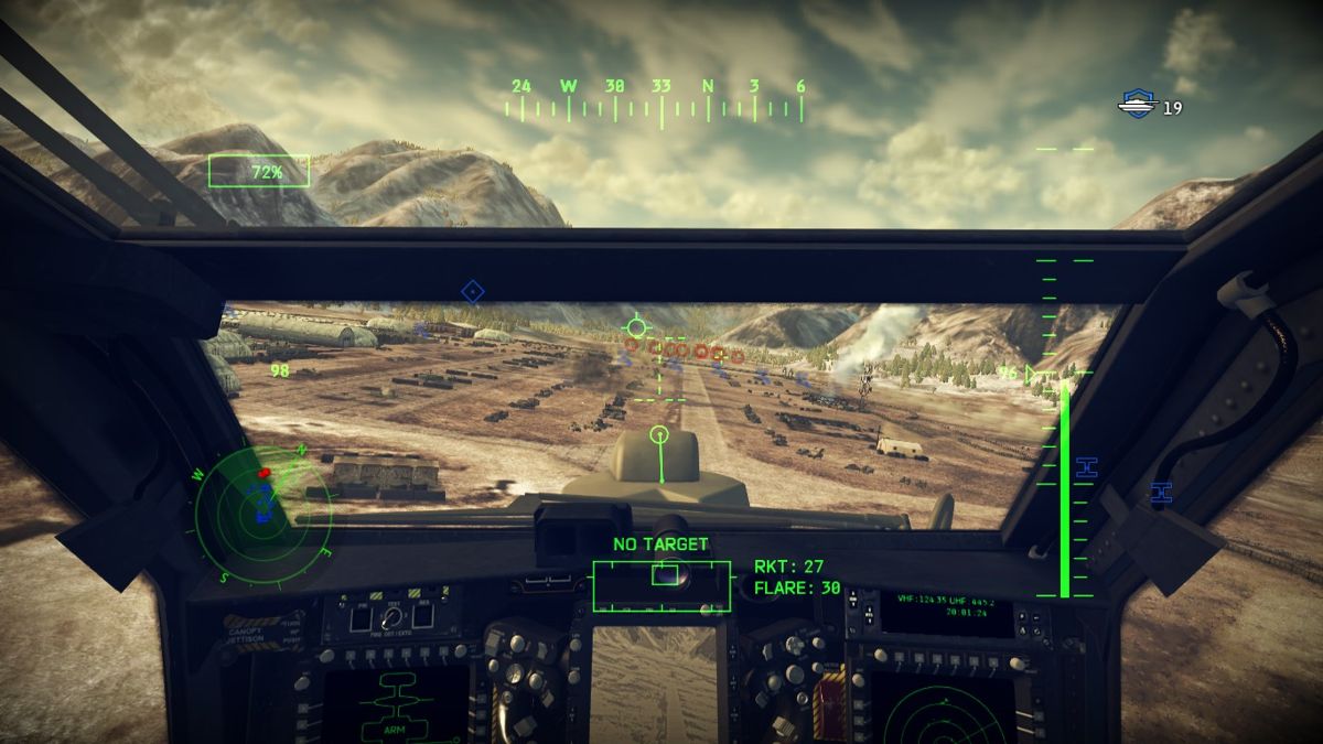 Apache Air Assault (Windows) screenshot: AH-64D co-pilot/gunner cockpit.