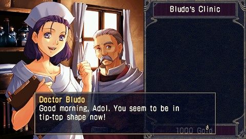 Ys I & II Chronicles (PSP) screenshot: Ys I: Dr. Bludo and the nurse - Chronicles version artwork