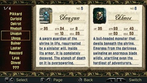 Ys I & II Chronicles (PSP) screenshot: Ys I: Notes - bestiary