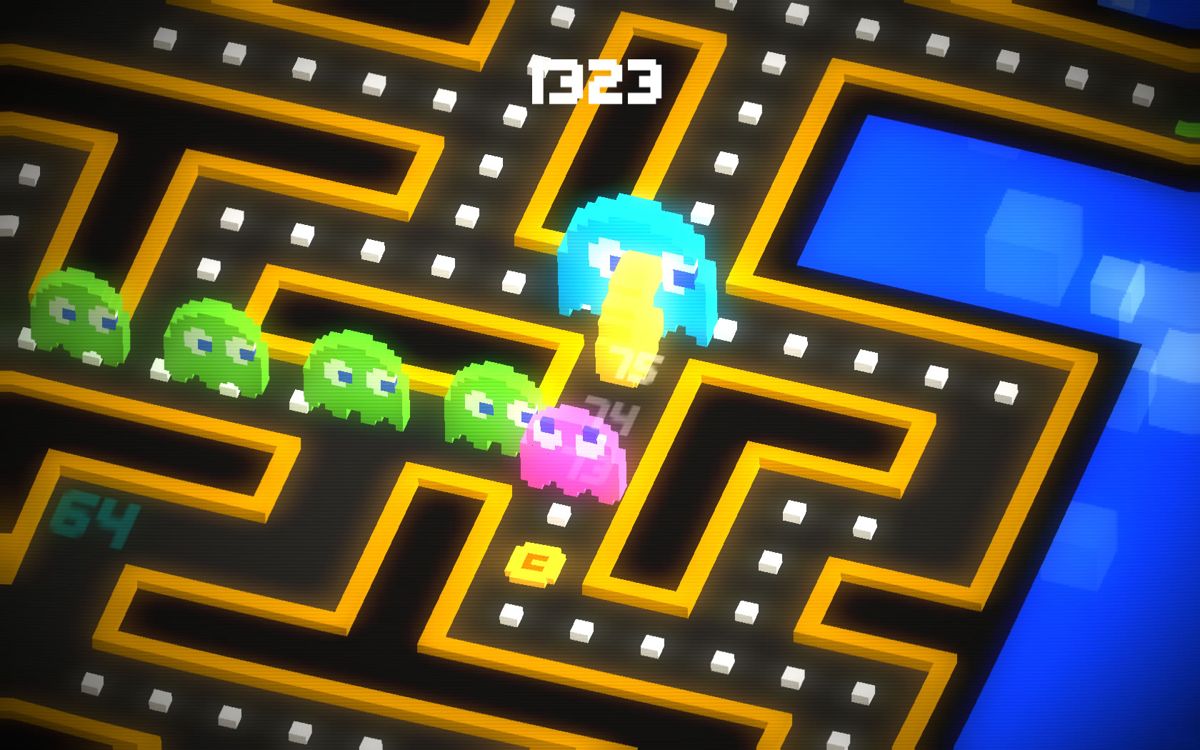 Pac-Man 256 (Windows) screenshot: Pac-Man is caught.