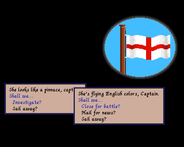 Sid Meier's Pirates! (Amiga) screenshot: An English pinnace, the first victim