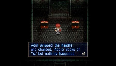 Ys I & II Chronicles (PSP) screenshot: Ys I: a Harry Potter reference