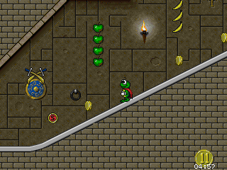 Superfrog (DOS) screenshot: Ancient World Level - nice shield on the wall