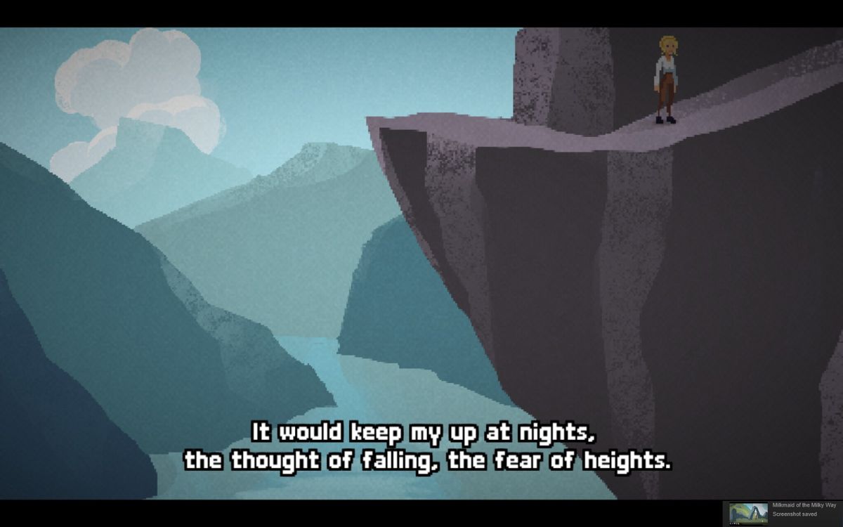Milkmaid of the Milky Way (Windows) screenshot: The fjord is far below this cliff