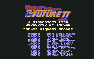 Back to the Future Part II (Commodore 64) screenshot: High scores