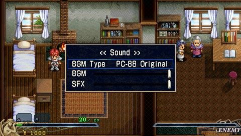 Ys I & II Chronicles (PSP) screenshot: Ys I: you switch between three soundtracks (Chronicles, Complete, and Original PC-88) on the fly