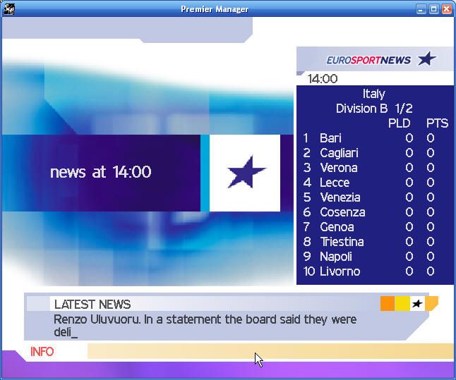 Premier Manager: 2002/2003 Season (Windows) screenshot: A nice rendition of EurosportNews