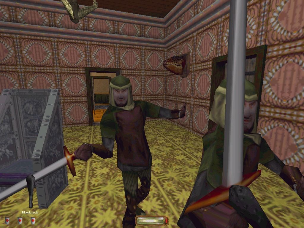 Thief: The Dark Project (Windows) screenshot: Other than in your average 3D shooter, direct confrontation with enemies is very dangerous in Thief.