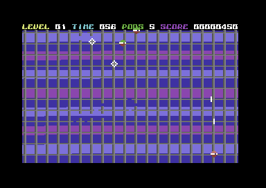 P.O.D.: Proof of Destruction (Commodore 64) screenshot: Some level damage as I try to survive