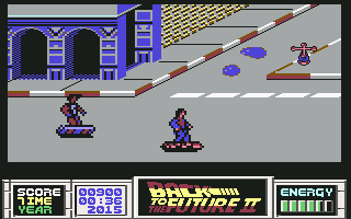Back to the Future Part II (Commodore 64) screenshot: That propeller thing contains a power-up