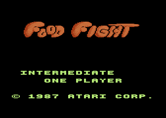 Food Fight (Atari 8-bit) screenshot: Title screen and main menu