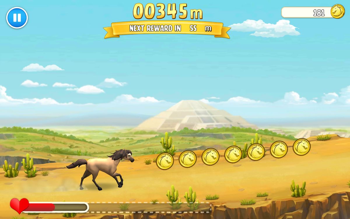 Horse Haven: World Adventures (Android) screenshot: The steeplechase autorunner mini-game