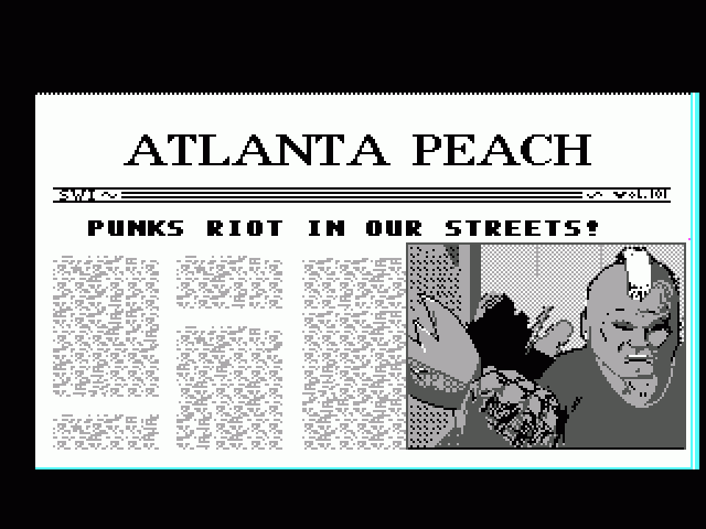 Street Fighting Man (DOS) screenshot: Level select: cities are chosen by selecting the newspapers