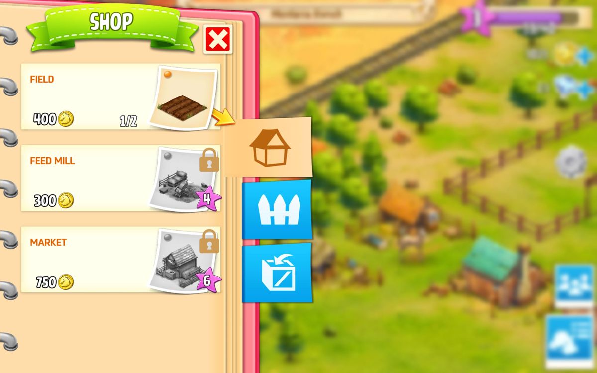 Horse Haven: World Adventures (Android) screenshot: Building options from the shop