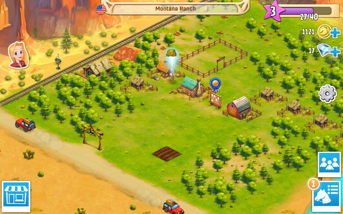 Horse Haven: World Adventures (Android) screenshot: Click the small rewards to collect them.
