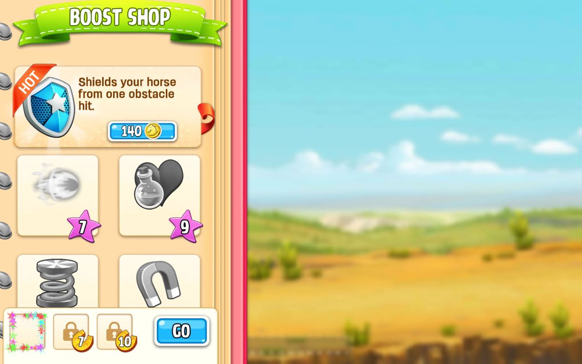Horse Haven: World Adventures (Android) screenshot: You can purchase boosts for the horses during steeplechases.