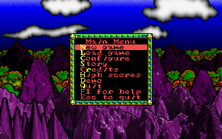 Rallo Gump (DOS) screenshot: Main menu