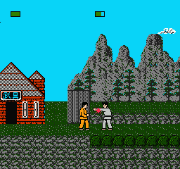Hissatsu Dōjō Yaburi (NES) screenshot: Enemy connecting with a punch.