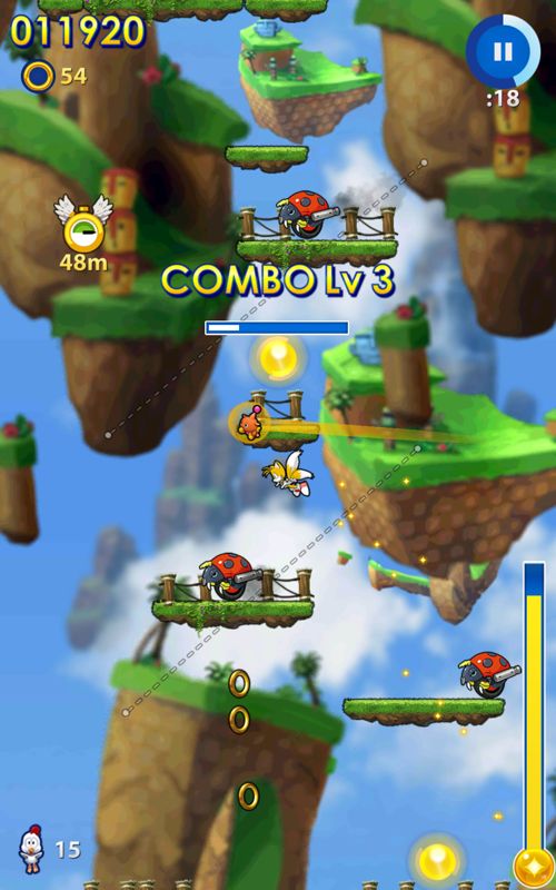 Sonic Jump Fever (Android) screenshot: Playing a level as Tails.