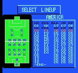 Goal! Two (NES) screenshot: Selecting your line-up.