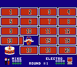 Fisher-Price I Can Remember (NES) screenshot: Challenging the computer ("Electro") on a 20-card, level 3 board
