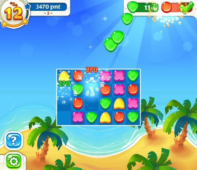 Scrubby Dubby Saga (Browser) screenshot: This level requires a certain amount of red and green pieces with 12 moves remaining (Dutch version).
