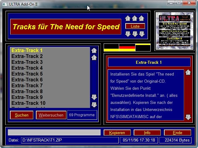 Ultra Level Add-On II (Windows 16-bit) screenshot: Tracks for Need for Speed
