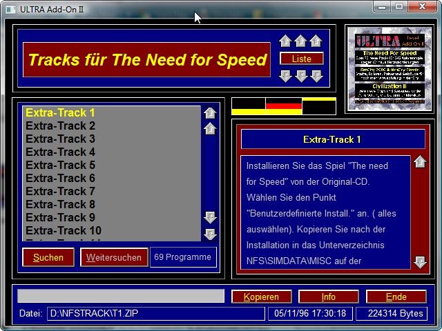 Ultra Level Add-On II (Windows 3.x) screenshot: Tracks for Need for Speed