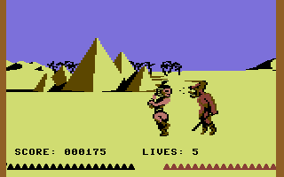 Fighting Warrior (Commodore 64) screenshot: Trying to hit low, but the enemy is about to jump