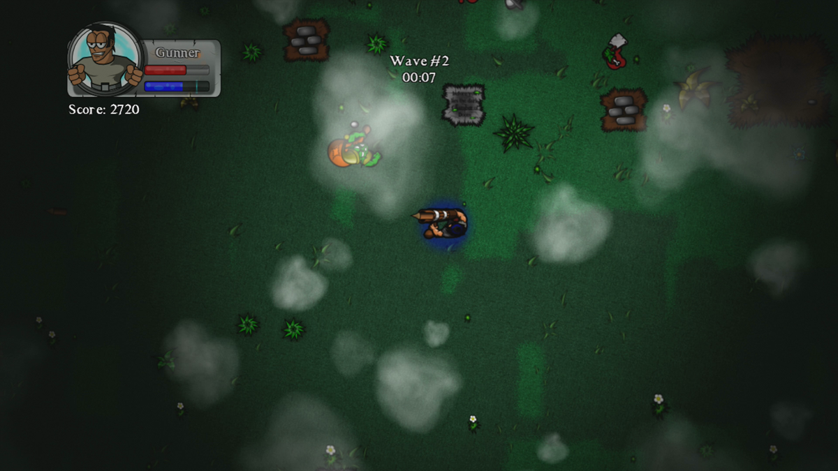 Undead Legions (Xbox 360) screenshot: Between waves, goblins with power-ups in their bag appear (Trial version)