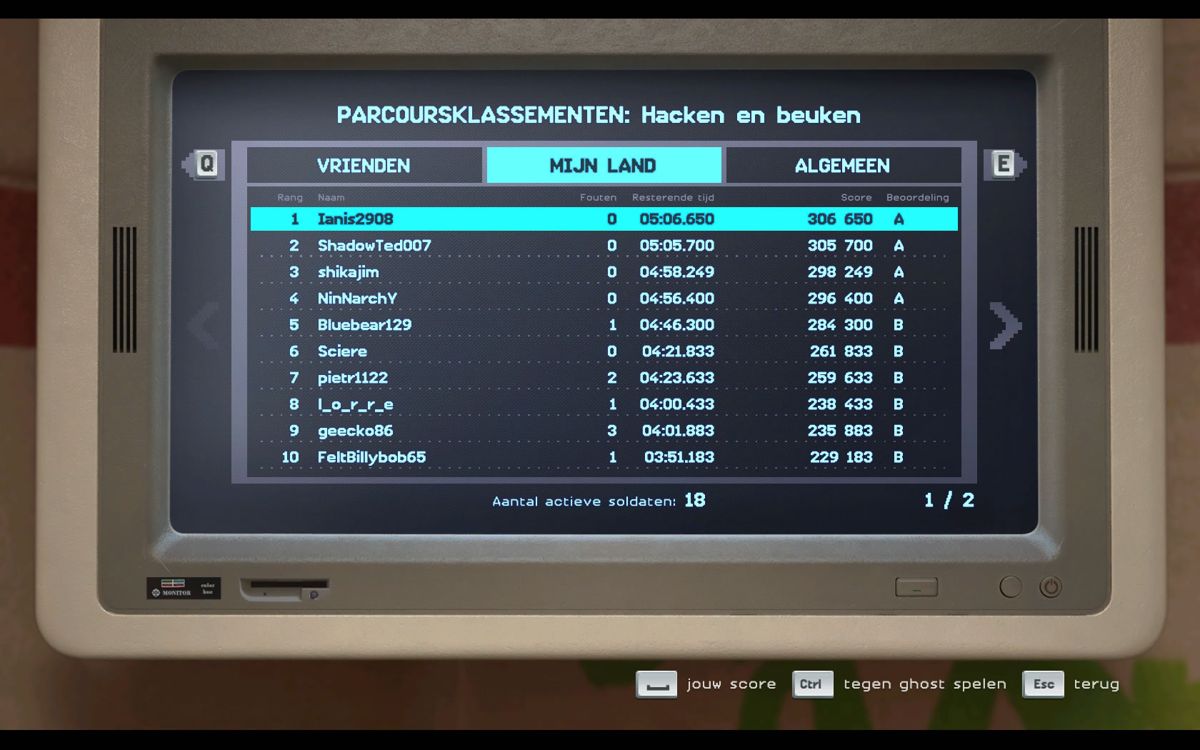 Trials of the Blood Dragon (Windows) screenshot: Leaderboards (Dutch version)
