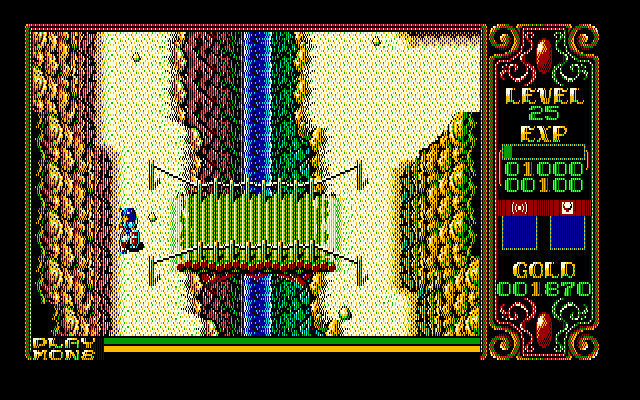 Xak II: Rising of the Redmoon (PC-98) screenshot: Crossing a bridge. Yup. Nothing else but crossing a bridge