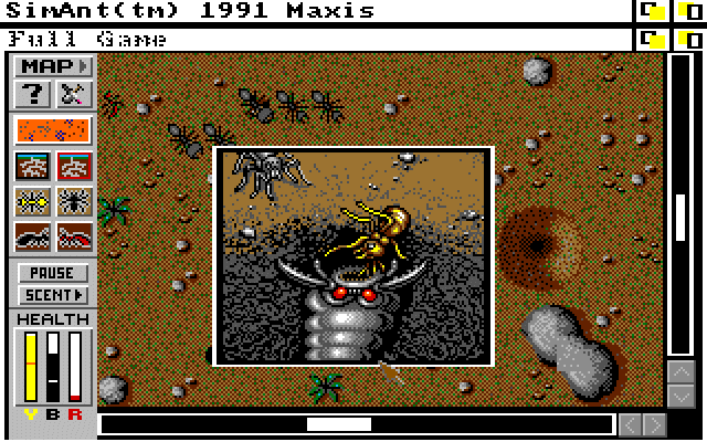 SimAnt (Amiga) screenshot: Food exchange the ant lion way