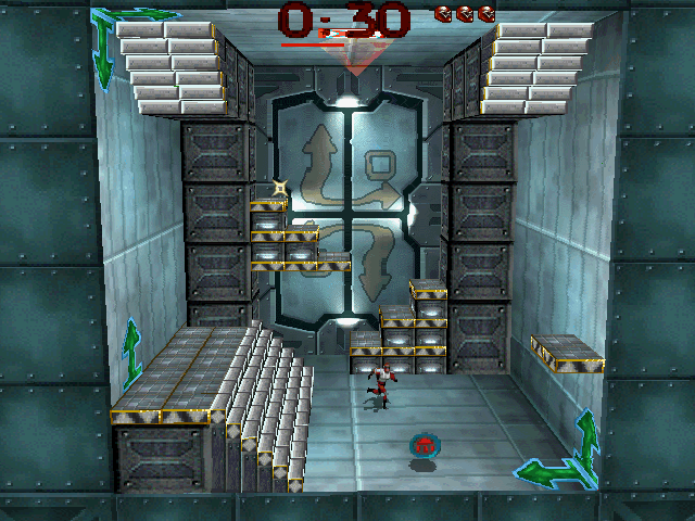 Blast Chamber (DOS) screenshot: The player runs to pick up an item.