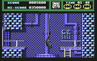 Batman (Commodore 64) screenshot: Swinging between platforms