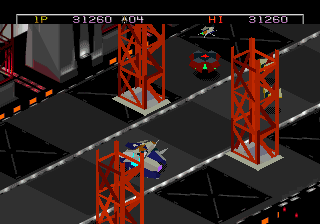 Zaxxon's Motherbase 2000 (SEGA 32X) screenshot: Stage 2, with falling girders.