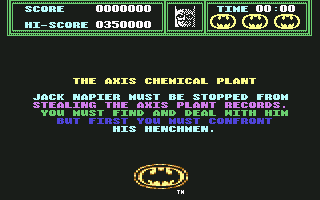 Batman (Commodore 64) screenshot: Level 1 Objective