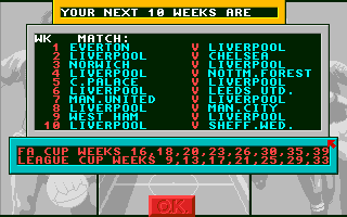 1st Division Manager (Amiga) screenshot: Your league and cup schedule