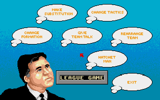 1st Division Manager (Amiga) screenshot: Before games and at half time you can perform these actions
