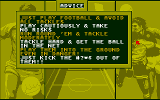 1st Division Manager (Amiga) screenshot: Some of the options you have when giving a team talk