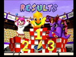 Chocobo Racing (PlayStation) screenshot: The Winner circle