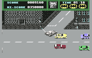 Batman (Commodore 64) screenshot: Swinging around the corner