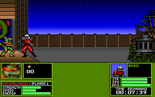 Teenage Mutant Ninja Turtles: Manhattan Missions (DOS) screenshot: Uh oh better call Chuck Norris here!