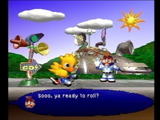 Chocobo Racing (PlayStation) screenshot: Now Chocobo will test his jet blades