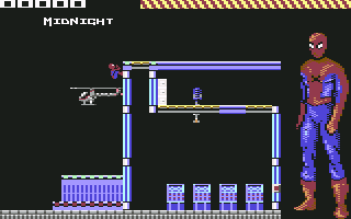 The Amazing Spider-Man (Commodore 64) screenshot: Crawling up a wall
